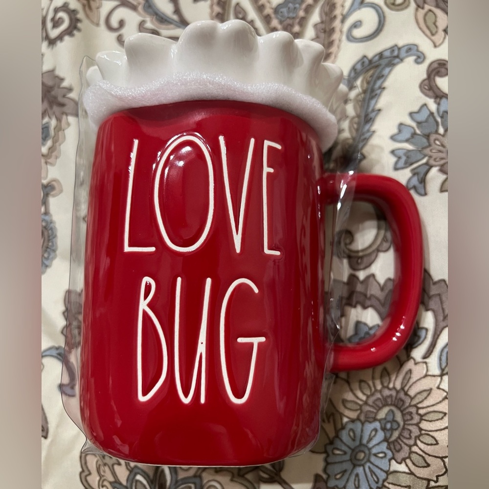Rae Dunn Love Bug Ladybug Flower Mug With Topper New
